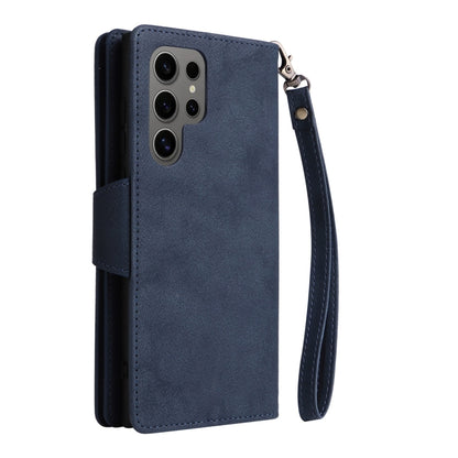 For Samsung Galaxy S25 Ultra 5G Rivet Buckle 9 Cards Three Fold Leather Phone Case(Blue) by buy2fix