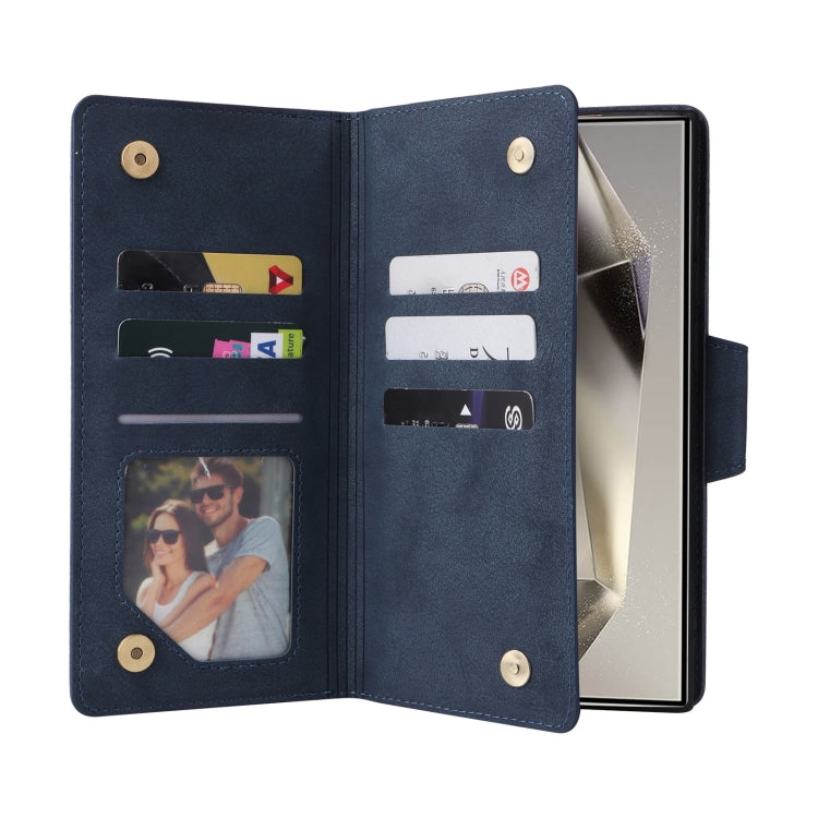 For Samsung Galaxy S25 Ultra 5G Rivet Buckle 9 Cards Three Fold Leather Phone Case(Blue) by buy2fix