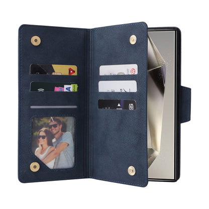 For Samsung Galaxy S25 Ultra 5G Rivet Buckle 9 Cards Three Fold Leather Phone Case(Blue) by buy2fix