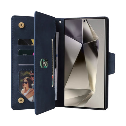 For Samsung Galaxy S25 Ultra 5G Rivet Buckle 9 Cards Three Fold Leather Phone Case(Blue) by buy2fix