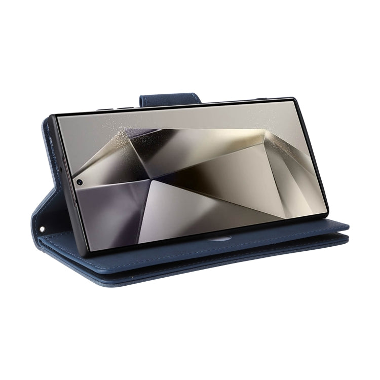 For Samsung Galaxy S25 Ultra 5G Rivet Buckle 9 Cards Three Fold Leather Phone Case(Blue) by buy2fix