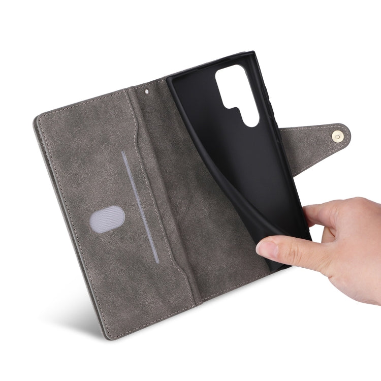 For Samsung Galaxy S25 Ultra 5G Rivet Buckle 9 Cards Three Fold Leather Phone Case(Grey) by buy2fix