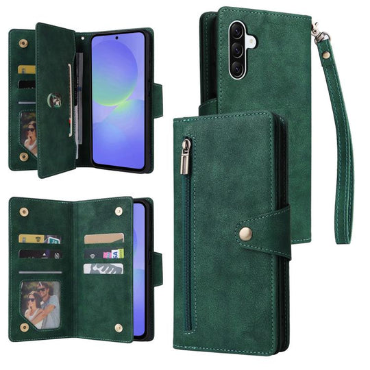 For Galaxy A37 5G Rivet Buckle 9 Cards Three Fold Leather Phone Case(Green)