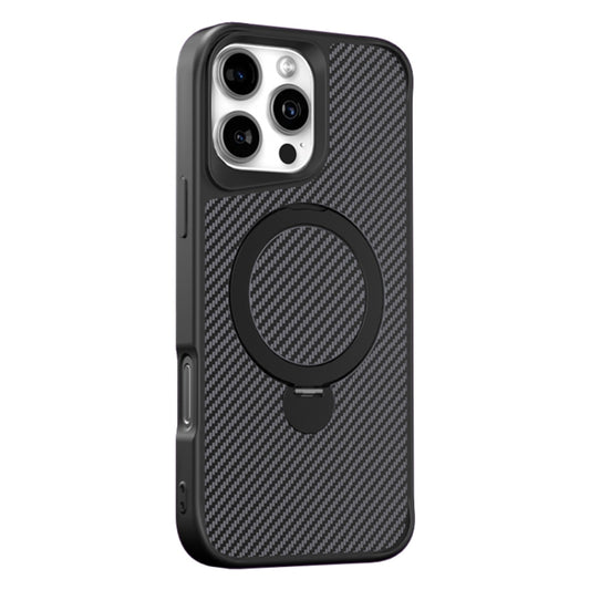 For iPhone 16 Pro Max Carbon Fiber Texture 360 MagSafe Holder Phone Case(Black) - iPhone 16 Pro Max Cases by buy2fix | Online Shopping UK | buy2fix