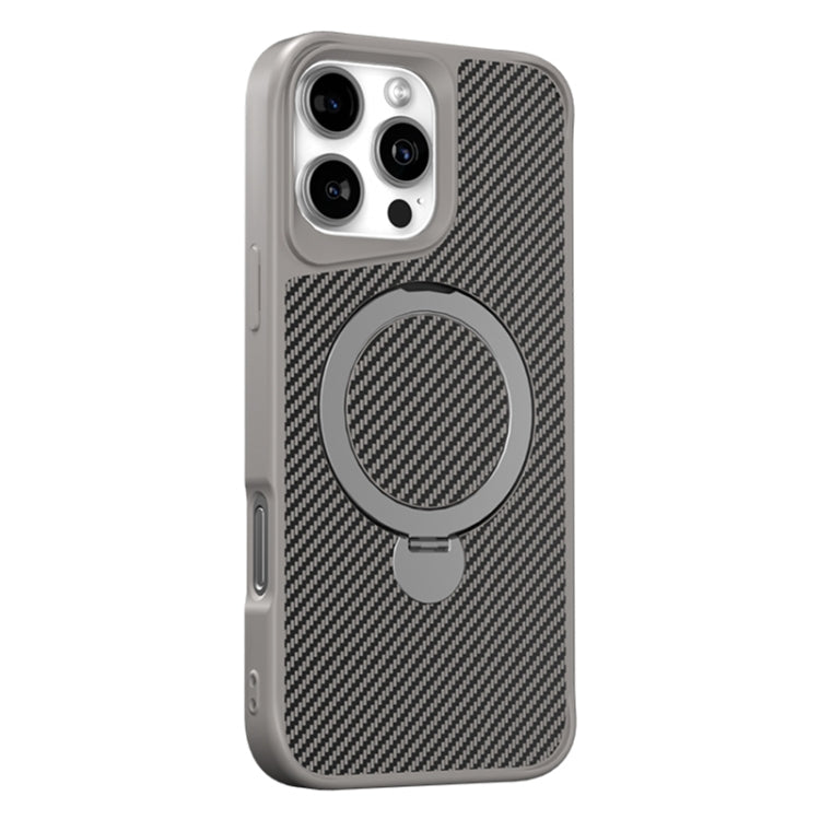 For iPhone 16 Pro Max Carbon Fiber Texture 360 MagSafe Holder Phone Case(Titanium Gray) - iPhone 16 Pro Max Cases by buy2fix | Online Shopping UK | buy2fix