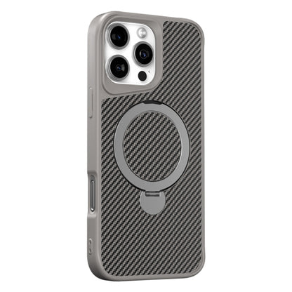 For iPhone 16 Pro Max Carbon Fiber Texture 360 MagSafe Holder Phone Case(Titanium Gray) - iPhone 16 Pro Max Cases by buy2fix | Online Shopping UK | buy2fix