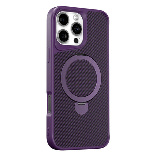 For iPhone 16 Pro Carbon Fiber Texture 360 MagSafe Holder Phone Case(Black) - iPhone 16 Pro Cases by buy2fix | Online Shopping UK | buy2fix