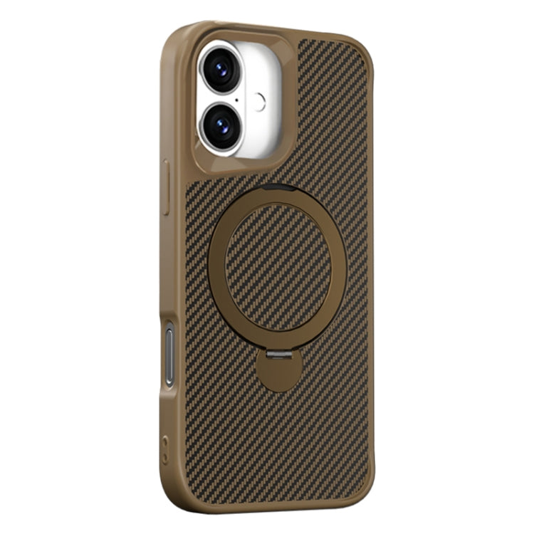 For iPhone 16 Plus Carbon Fiber Texture 360 MagSafe Holder Phone Case(Desert Gold) - iPhone 16 Plus Cases by buy2fix | Online Shopping UK | buy2fix