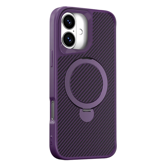 For iPhone 16 Plus Carbon Fiber Texture 360 MagSafe Holder Phone Case(Purple) - iPhone 16 Plus Cases by buy2fix | Online Shopping UK | buy2fix