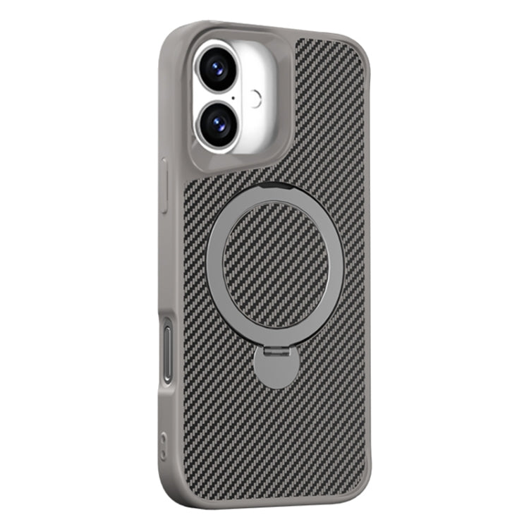 For iPhone 16 Plus Carbon Fiber Texture 360 MagSafe Holder Phone Case(Titanium Gray) - iPhone 16 Plus Cases by buy2fix | Online Shopping UK | buy2fix