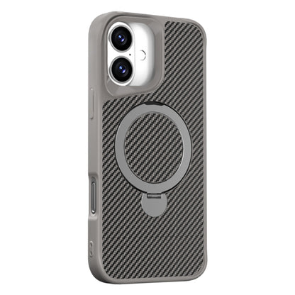 For iPhone 16 Plus Carbon Fiber Texture 360 MagSafe Holder Phone Case(Titanium Gray) - iPhone 16 Plus Cases by buy2fix | Online Shopping UK | buy2fix