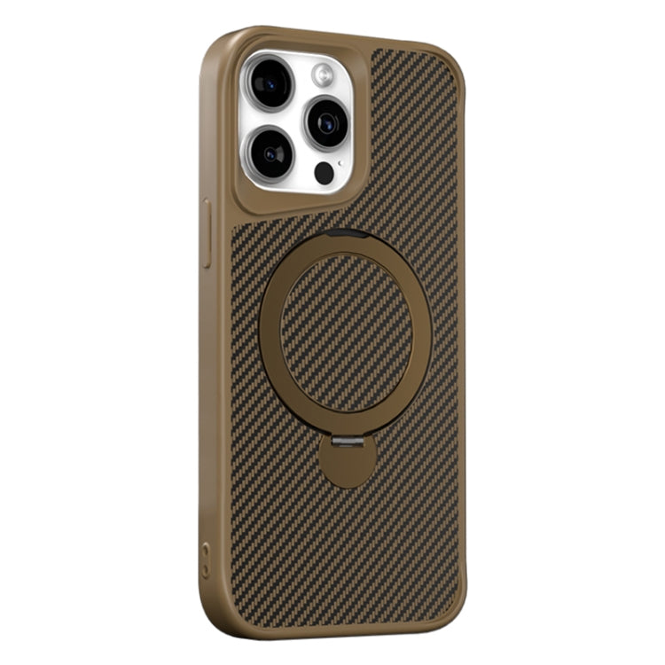 For iPhone 15 Pro Carbon Fiber Texture 360 MagSafe Holder Phone Case(Desert Gold) - iPhone 15 Pro Cases by buy2fix | Online Shopping UK | buy2fix