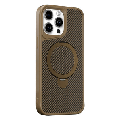 For iPhone 15 Pro Carbon Fiber Texture 360 MagSafe Holder Phone Case(Desert Gold) - iPhone 15 Pro Cases by buy2fix | Online Shopping UK | buy2fix