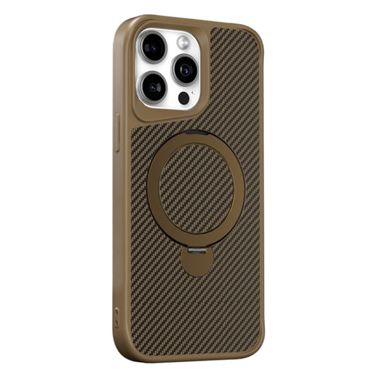 For iPhone 15 Pro Carbon Fiber Texture 360 MagSafe Holder Phone Case(Desert Gold) - iPhone 15 Pro Cases by buy2fix | Online Shopping UK | buy2fix
