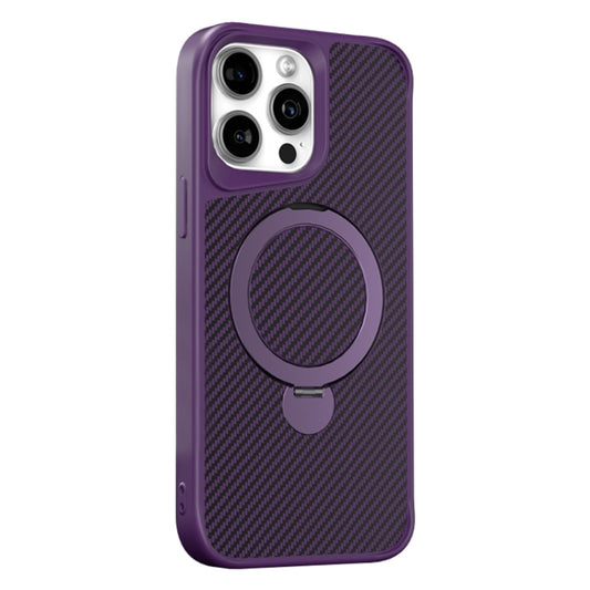 For iPhone 15 Pro Carbon Fiber Texture 360 MagSafe Holder Phone Case(Purple) - iPhone 15 Pro Cases by buy2fix | Online Shopping UK | buy2fix