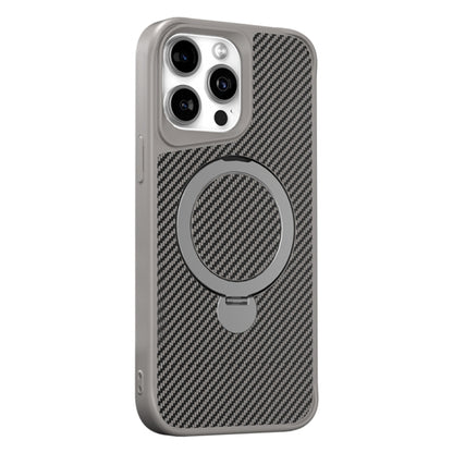 For iPhone 15 Pro Carbon Fiber Texture 360 MagSafe Holder Phone Case(Titanium Gray) - iPhone 15 Pro Cases by buy2fix | Online Shopping UK | buy2fix