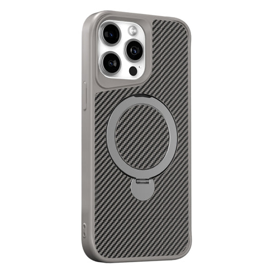 For iPhone 15 Pro Carbon Fiber Texture 360 MagSafe Holder Phone Case(Titanium Gray) - iPhone 15 Pro Cases by buy2fix | Online Shopping UK | buy2fix