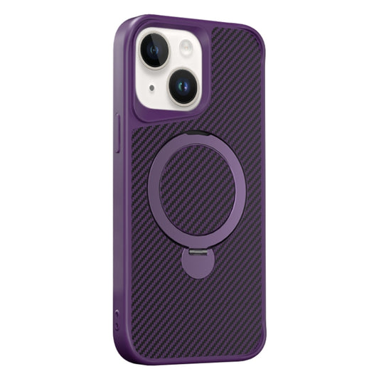 For iPhone 15 Carbon Fiber Texture 360 MagSafe Holder Phone Case(Purple) - iPhone 15 Cases by buy2fix | Online Shopping UK | buy2fix