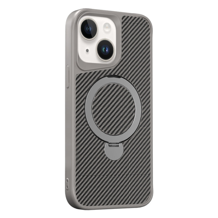 For iPhone 15 Carbon Fiber Texture 360 MagSafe Holder Phone Case(Titanium Gray) - iPhone 15 Cases by buy2fix | Online Shopping UK | buy2fix