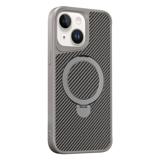 For iPhone 15 Carbon Fiber Texture 360 MagSafe Holder Phone Case(Titanium Gray) - iPhone 15 Cases by buy2fix | Online Shopping UK | buy2fix