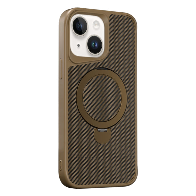 For iPhone 14 / 13 Carbon Fiber Texture 360 MagSafe Holder Phone Case(Desert Gold) - iPhone 14 Cases by buy2fix | Online Shopping UK | buy2fix