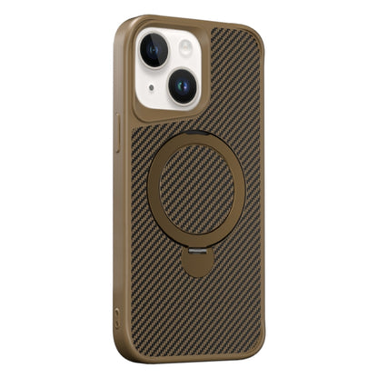 For iPhone 14 / 13 Carbon Fiber Texture 360 MagSafe Holder Phone Case(Desert Gold) - iPhone 14 Cases by buy2fix | Online Shopping UK | buy2fix