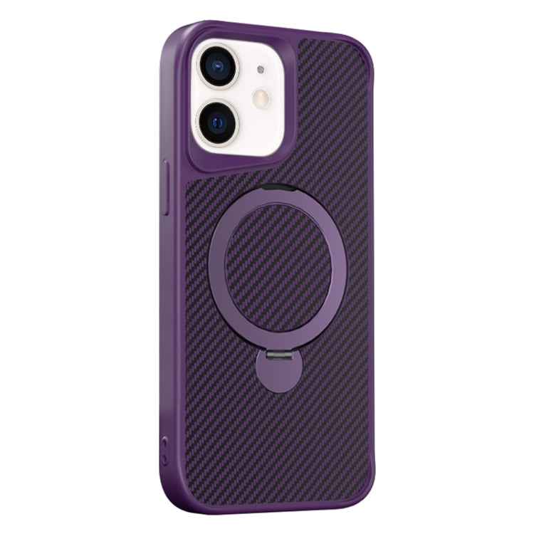 For iPhone 12 / 12 Pro Carbon Fiber Texture 360 MagSafe Holder Phone Case(Purple) - iPhone 12 / 12 Pro Cases by buy2fix | Online Shopping UK | buy2fix