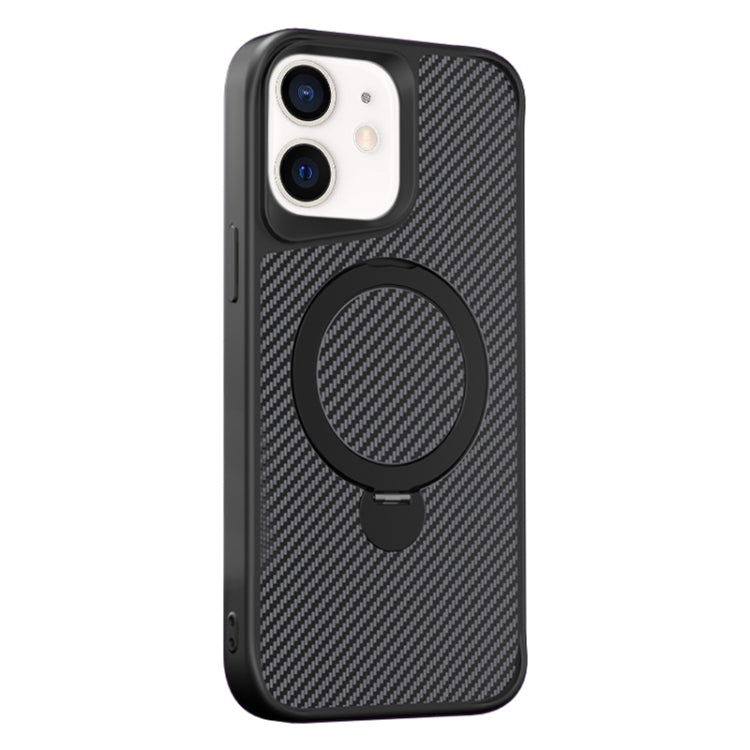 For iPhone 12 / 12 Pro Carbon Fiber Texture 360 MagSafe Holder Phone Case(Black) - iPhone 12 / 12 Pro Cases by buy2fix | Online Shopping UK | buy2fix