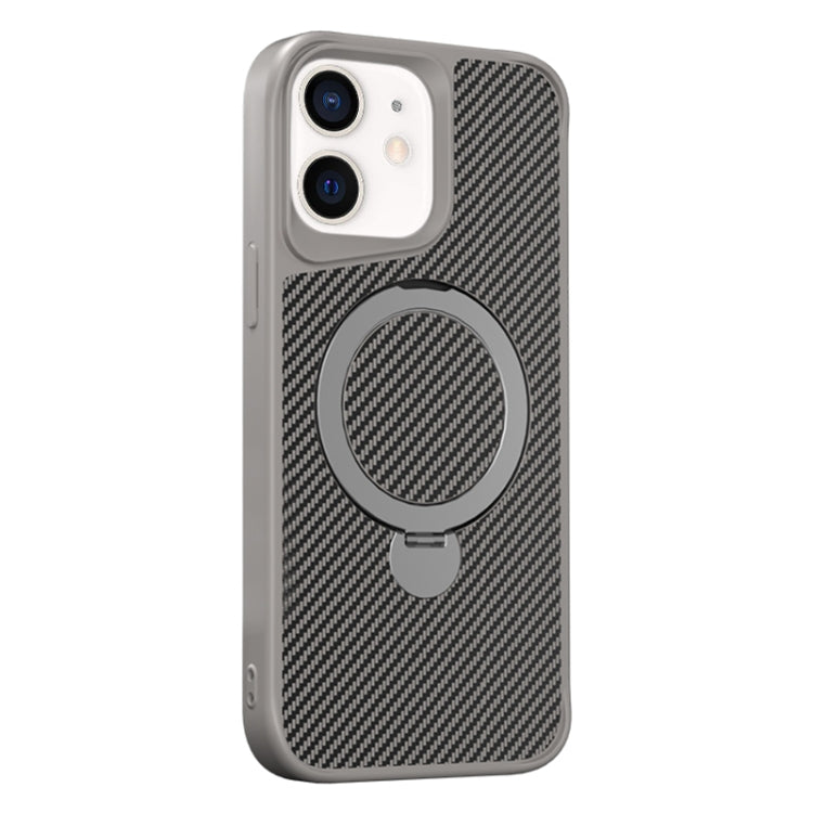 For iPhone 12 / 12 Pro Carbon Fiber Texture 360 MagSafe Holder Phone Case(Titanium Gray) - iPhone 12 / 12 Pro Cases by buy2fix | Online Shopping UK | buy2fix