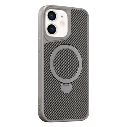 For iPhone 12 / 12 Pro Carbon Fiber Texture 360 MagSafe Holder Phone Case(Titanium Gray) - iPhone 12 / 12 Pro Cases by buy2fix | Online Shopping UK | buy2fix