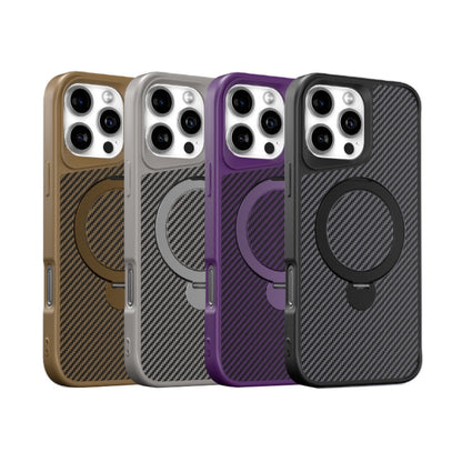 For iPhone 12 / 12 Pro Carbon Fiber Texture 360 MagSafe Holder Phone Case(Purple) - iPhone 12 / 12 Pro Cases by buy2fix | Online Shopping UK | buy2fix