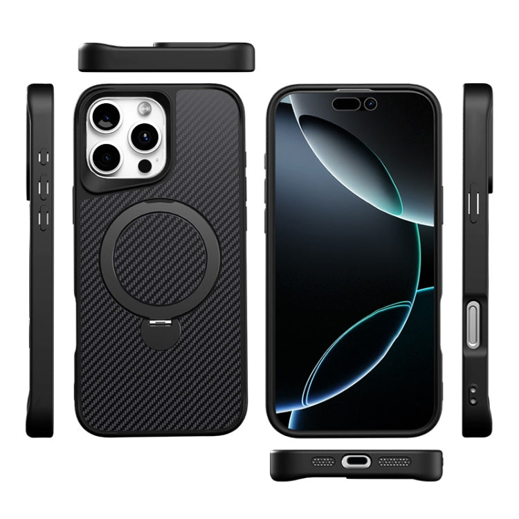 For iPhone 16 Pro Carbon Fiber Texture 360 MagSafe Holder Phone Case(Black) - iPhone 16 Pro Cases by buy2fix | Online Shopping UK | buy2fix