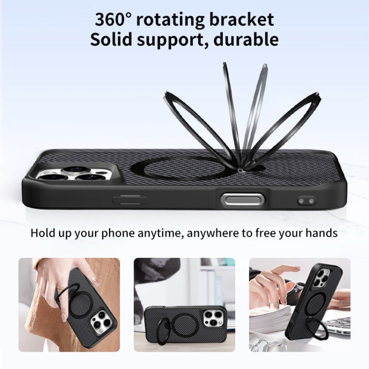 For iPhone 12 Pro Max Carbon Fiber Texture 360 MagSafe Holder Phone Case(Black) - iPhone 12 Pro Max Cases by buy2fix | Online Shopping UK | buy2fix