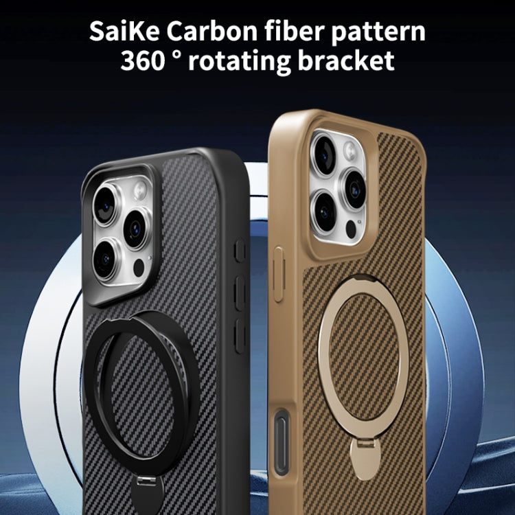 For iPhone 16 Pro Carbon Fiber Texture 360 MagSafe Holder Phone Case(Titanium Gray) - iPhone 16 Pro Cases by buy2fix | Online Shopping UK | buy2fix