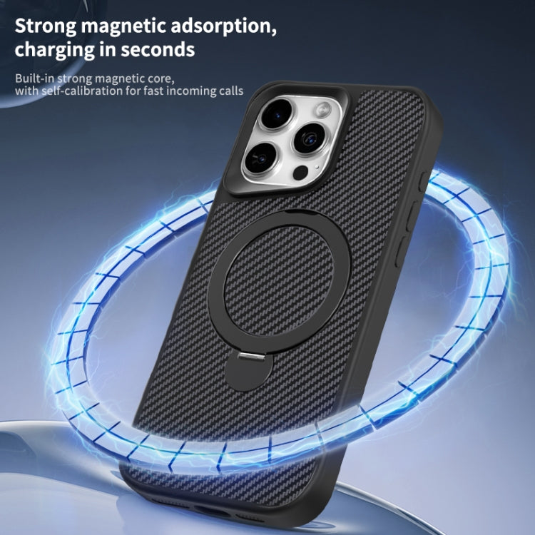 For iPhone 16 Pro Carbon Fiber Texture 360 MagSafe Holder Phone Case(Titanium Gray) - iPhone 16 Pro Cases by buy2fix | Online Shopping UK | buy2fix