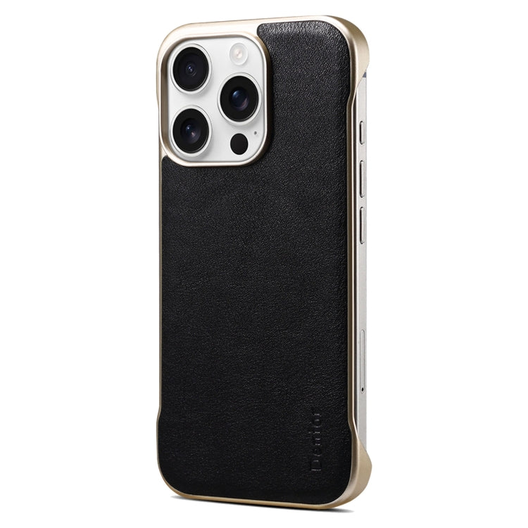 For iPhone 16 Pro Max Denior MagSafe Genuine Leather Calf Texture Phone Case(Black) by Denior