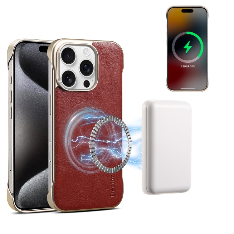 For iPhone 14 Pro Max Denior MagSafe Genuine Leather Calf Texture  Phone Case(Black) - iPhone 14 Pro Max Cases by Denior | Online Shopping UK | buy2fix