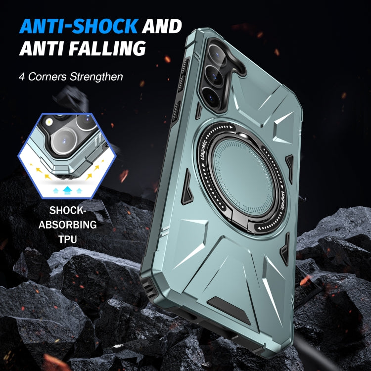 For Samsung Galaxy S25 5G MagSafe Magnetic Shockproof Phone Case with Ring Holder(Green) by buy2fix