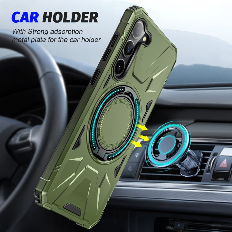 For Samsung Galaxy S25 5G MagSafe Magnetic Shockproof Phone Case with Ring Holder(Dark Green) by buy2fix