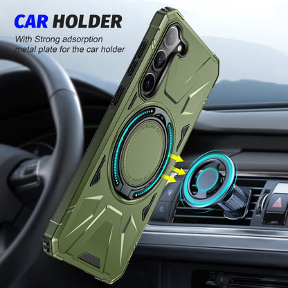 For Samsung Galaxy S25 5G MagSafe Magnetic Shockproof Phone Case with Ring Holder(Dark Green) by buy2fix