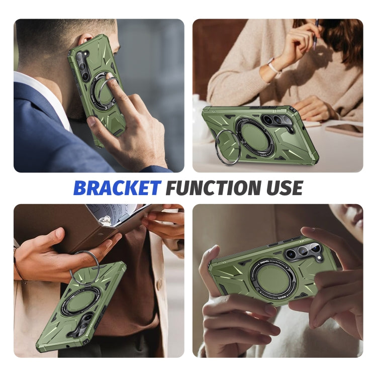 For Samsung Galaxy S25 5G MagSafe Magnetic Shockproof Phone Case with Ring Holder(Dark Green) by buy2fix