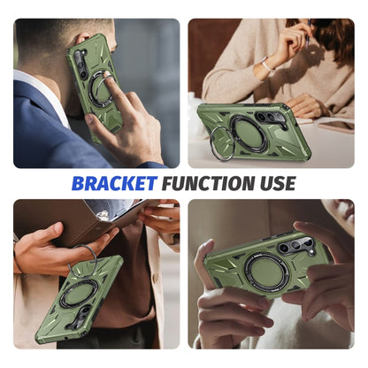 For Samsung Galaxy S25 5G MagSafe Magnetic Shockproof Phone Case with Ring Holder(Dark Green) by buy2fix