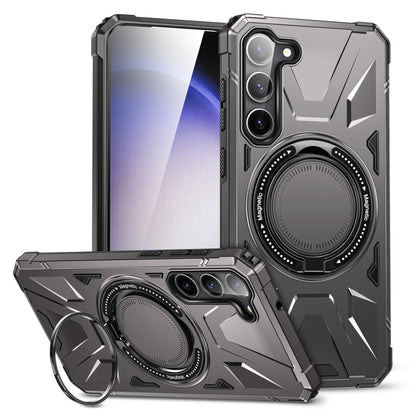 For Samsung Galaxy S25+ 5G MagSafe Magnetic Shockproof Phone Case with Ring Holder(Dark Grey) by buy2fix