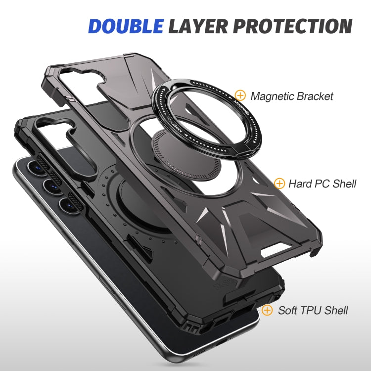For Samsung Galaxy S25+ 5G MagSafe Magnetic Shockproof Phone Case with Ring Holder(Dark Grey) by buy2fix