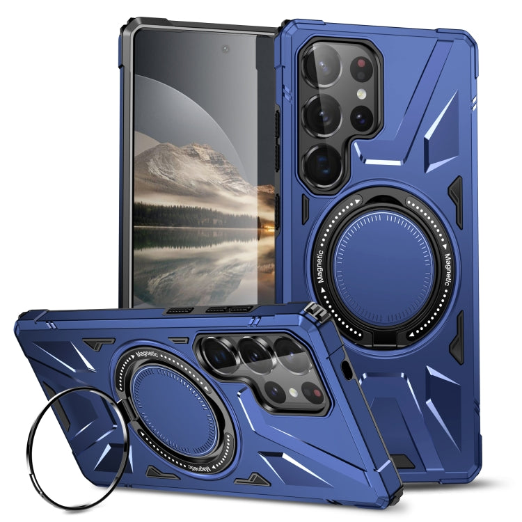 For Samsung Galaxy S25 Ultra 5G MagSafe Magnetic Shockproof Phone Case with Ring Holder(Navy Blue) by buy2fix