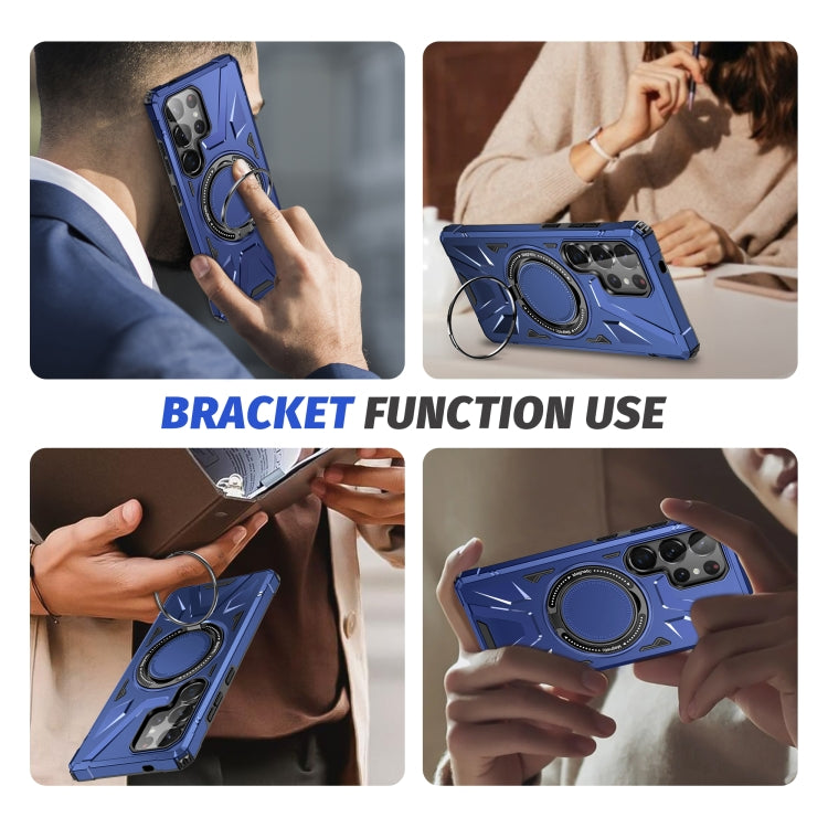For Samsung Galaxy S25 Ultra 5G MagSafe Magnetic Shockproof Phone Case with Ring Holder(Navy Blue) by buy2fix