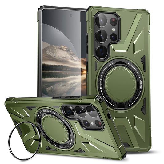 For Samsung Galaxy S25 Ultra 5G MagSafe Magnetic Shockproof Phone Case with Ring Holder(Dark Green) by buy2fix