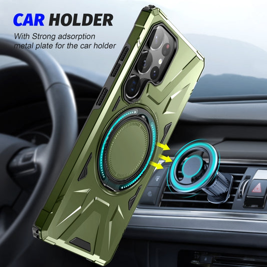 For Samsung Galaxy S25 Ultra 5G MagSafe Magnetic Shockproof Phone Case with Ring Holder(Dark Green) by buy2fix