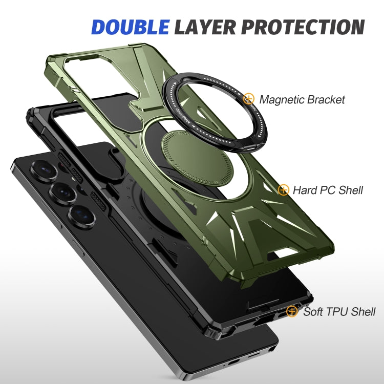 For Samsung Galaxy S25 Ultra 5G MagSafe Magnetic Shockproof Phone Case with Ring Holder(Dark Green) by buy2fix