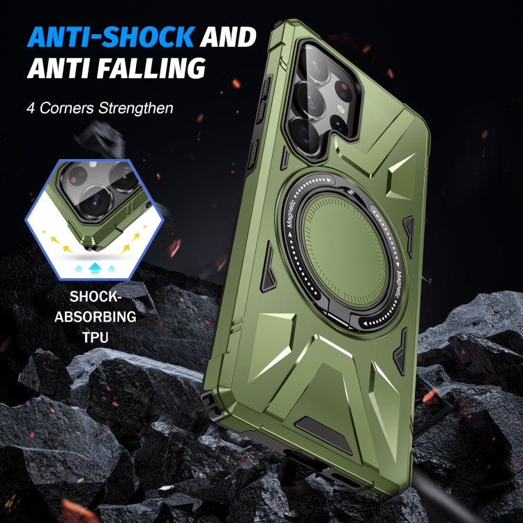 For Samsung Galaxy S25 Ultra 5G MagSafe Magnetic Shockproof Phone Case with Ring Holder(Dark Green) by buy2fix